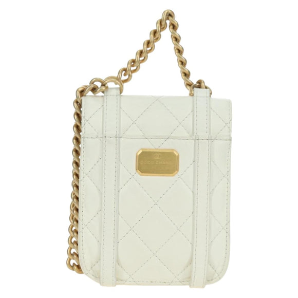 CHANEL Matelasse Chain Shoulder Bag Leather 2way White Gold CC Auth 179581SAM