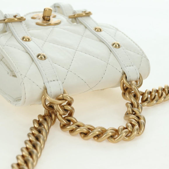 CHANEL Matelasse Chain Shoulder Bag Leather 2way White Gold CC Auth 179581SAM