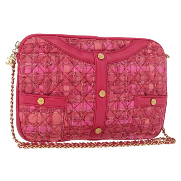 CHANEL Girl Chanel Chain Shoulder Bag Tweed Pink Gold CC Auth 179582SAM