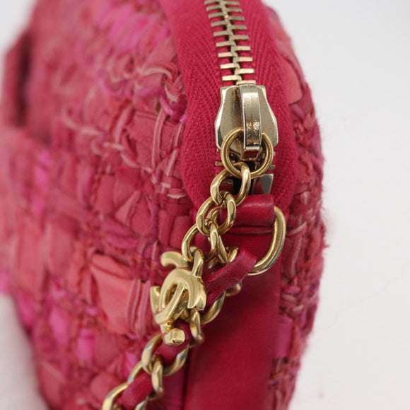 CHANEL Girl Chanel Chain Shoulder Bag Tweed Pink Gold CC Auth 179582SAM