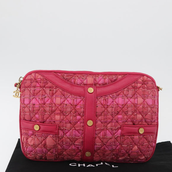 CHANEL Girl Chanel Chain Shoulder Bag Tweed Pink Gold CC Auth 179582SAM