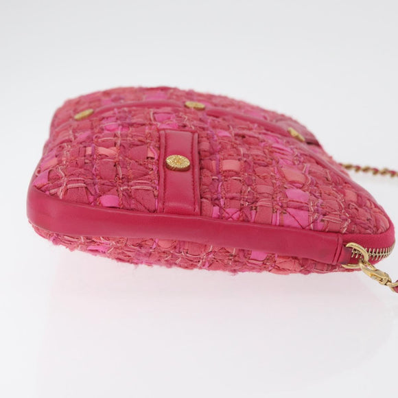 CHANEL Girl Chanel Chain Shoulder Bag Tweed Pink Gold CC Auth 179582SAM