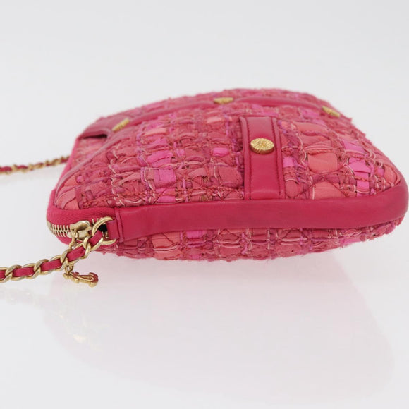CHANEL Girl Chanel Chain Shoulder Bag Tweed Pink Gold CC Auth 179582SAM