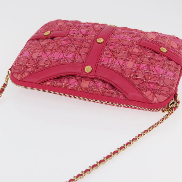 CHANEL Girl Chanel Chain Shoulder Bag Tweed Pink Gold CC Auth 179582SAM