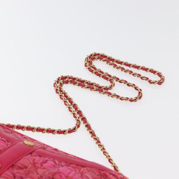 CHANEL Girl Chanel Chain Shoulder Bag Tweed Pink Gold CC Auth 179582SAM