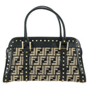 FENDI Zucca Canvas Hand Bag Black Gold Auth 179584V-2