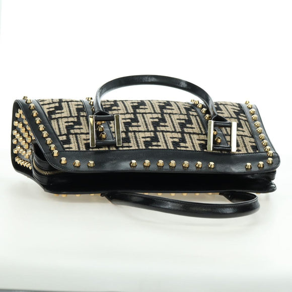 FENDI Zucca Canvas Hand Bag Black Gold Auth 179584V