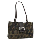 FENDI Zucca Canvas Mamma Baguette Tote Bag Brown Black Auth 179585-1