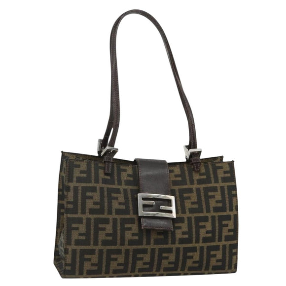 FENDI Zucca Canvas Mamma Baguette Tote Bag Brown Black Auth 179585