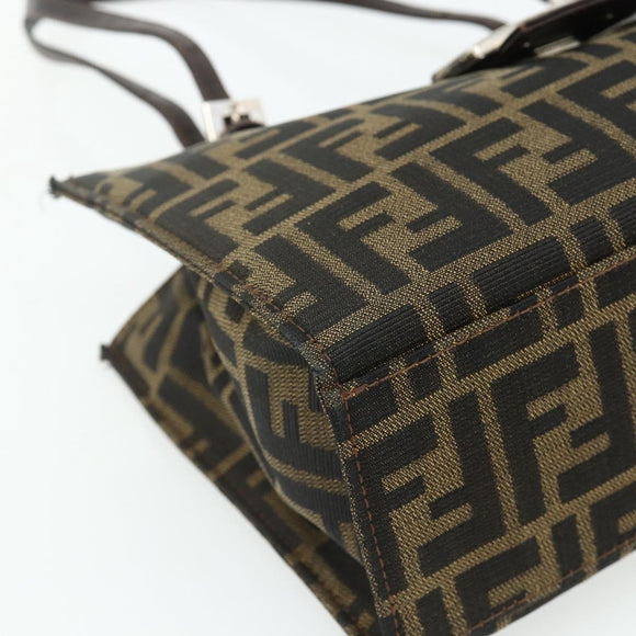 FENDI Zucca Canvas Mamma Baguette Tote Bag Brown Black Auth 179585
