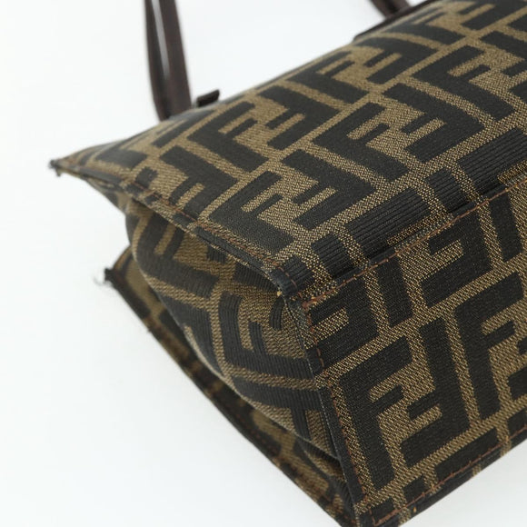 FENDI Zucca Canvas Mamma Baguette Tote Bag Brown Black Auth 179585