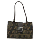 FENDI Zucca Canvas Mamma Baguette Tote Bag Brown Black Auth 179585-2