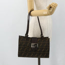 FENDI Zucca Canvas Mamma Baguette Tote Bag Brown Black Auth 179585-22
