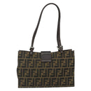 FENDI Zucca Canvas Mamma Baguette Tote Bag Brown Black Auth 179585-3