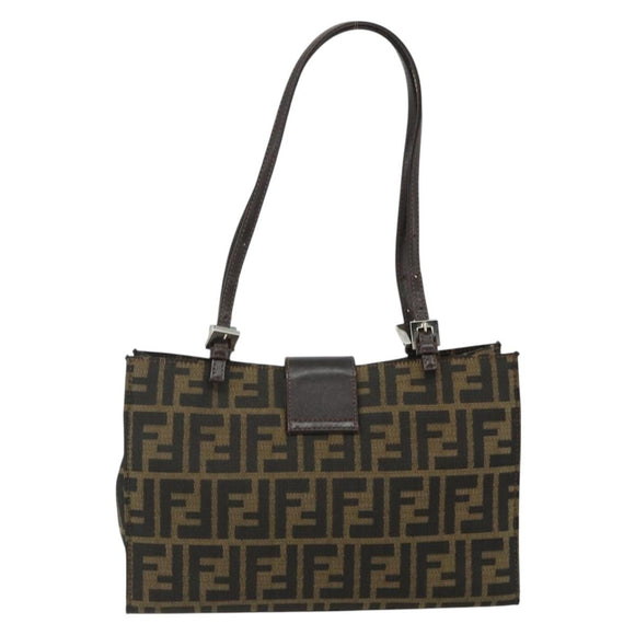 FENDI Zucca Canvas Mamma Baguette Tote Bag Brown Black Auth 179585