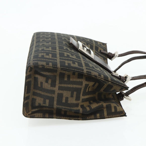 FENDI Zucca Canvas Mamma Baguette Tote Bag Brown Black Auth 179585