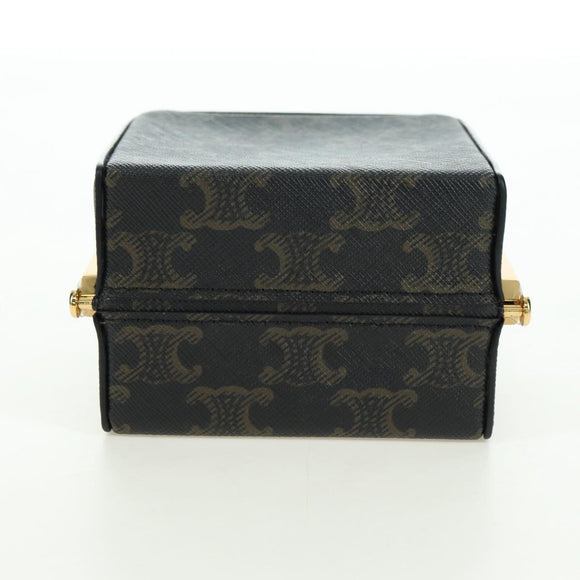 CELINE Triomphe Macadam Canvas Mini Vanity Case PVC Leather Black Auth 179589M