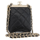 CHANEL Matelasse Chain Shoulder Bag Lamb Skin Black Gold CC Auth 179592SAM-1