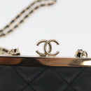 CHANEL Matelasse Chain Shoulder Bag Lamb Skin Black Gold CC Auth 179592SAM-14