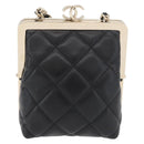 CHANEL Matelasse Chain Shoulder Bag Lamb Skin Black Gold CC Auth 179592SAM-2