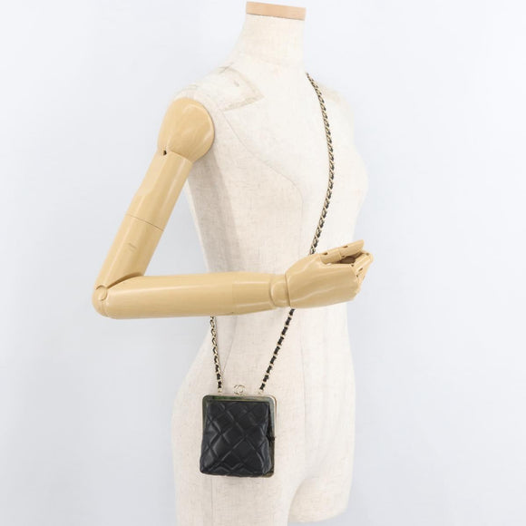 CHANEL Matelasse Chain Shoulder Bag Lamb Skin Black Gold CC Auth 179592SAM