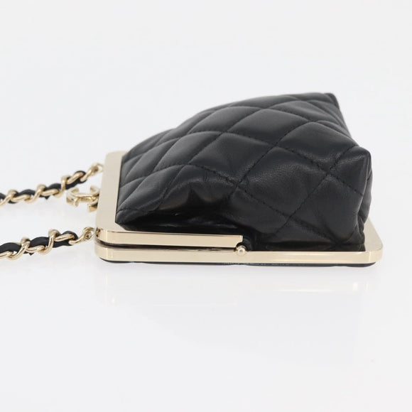 CHANEL Matelasse Chain Shoulder Bag Lamb Skin Black Gold CC Auth 179592SAM