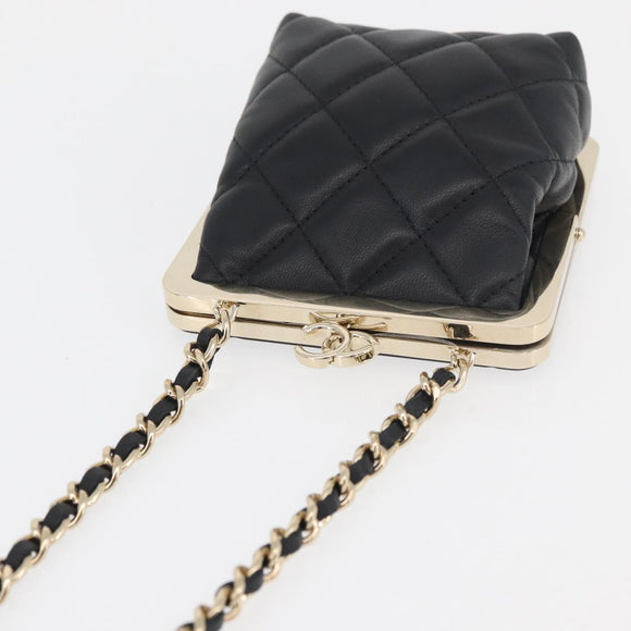 CHANEL Matelasse Chain Shoulder Bag Lamb Skin Black Gold CC Auth 179592SAM