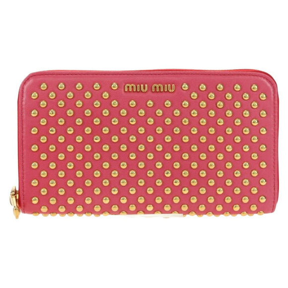 Miu Miu Long Wallet Leather Red Gold Auth 179594V