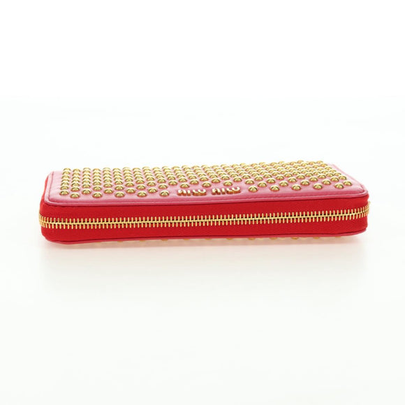 Miu Miu Long Wallet Leather Red Gold Auth 179594V