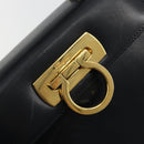 Salvatore Ferragamo Gancini Hand Bag Leather 2way Black Gold Auth 179604-16
