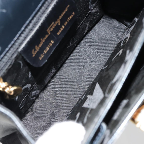 Salvatore Ferragamo Gancini Hand Bag Leather 2way Black Gold Auth 179604