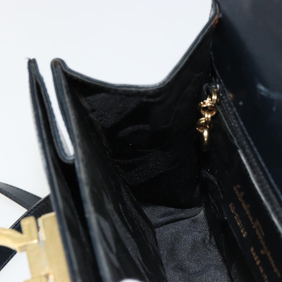 Salvatore Ferragamo Gancini Hand Bag Leather 2way Black Gold Auth 179604