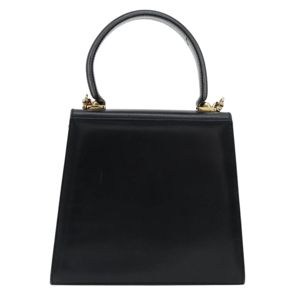 Salvatore Ferragamo Gancini Hand Bag Leather 2way Black Gold Auth 179604