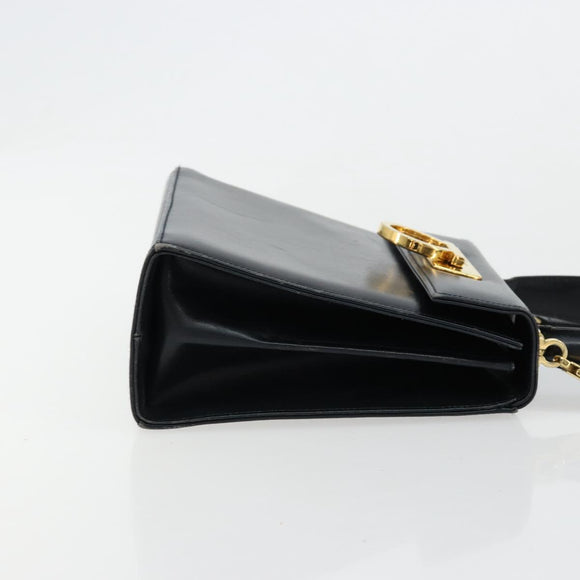 Salvatore Ferragamo Gancini Hand Bag Leather 2way Black Gold Auth 179604