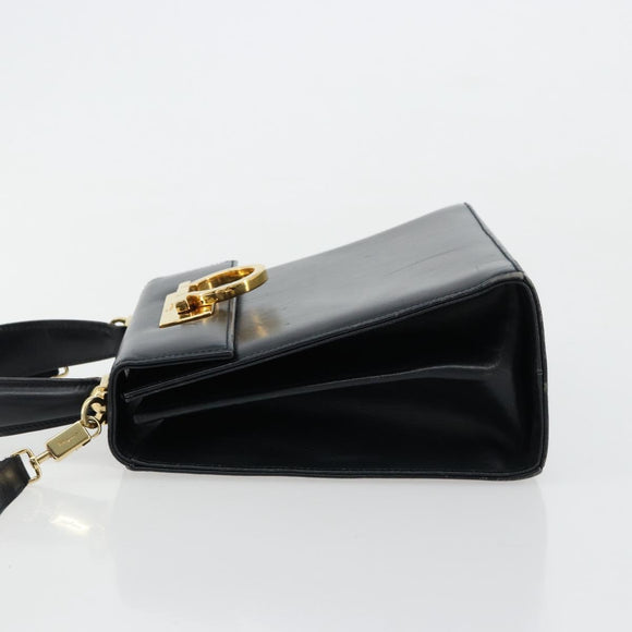 Salvatore Ferragamo Gancini Hand Bag Leather 2way Black Gold Auth 179604