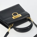Salvatore Ferragamo Gancini Hand Bag Leather 2way Black Gold Auth 179604-6
