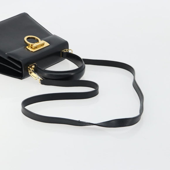 Salvatore Ferragamo Gancini Hand Bag Leather 2way Black Gold Auth 179604