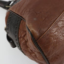 FENDI Enitco Hand Bag Leather Brown Gold Auth 179605A-14