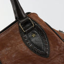 FENDI Enitco Hand Bag Leather Brown Gold Auth 179605A-10