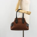 FENDI Enitco Hand Bag Leather Brown Gold Auth 179605A-22