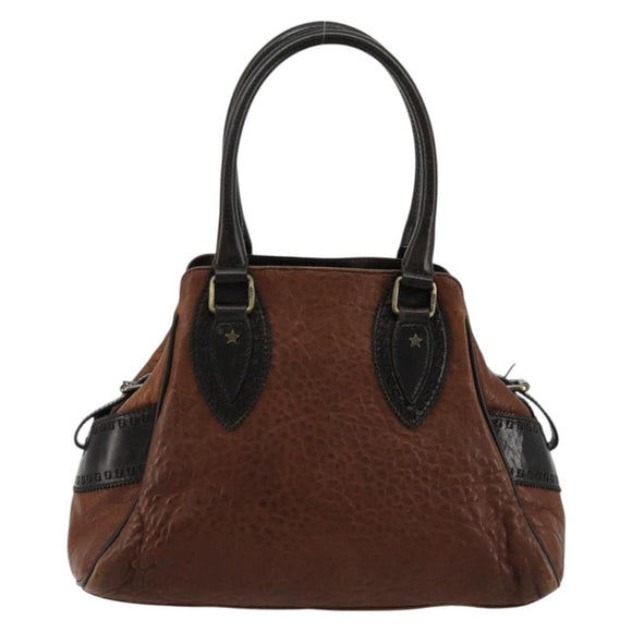 FENDI Enitco Hand Bag Leather Brown Gold Auth 179605A