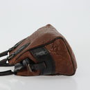 FENDI Enitco Hand Bag Leather Brown Gold Auth 179605A-4