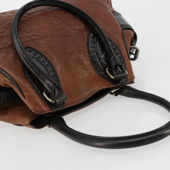FENDI Enitco Hand Bag Leather Brown Gold Auth 179605A