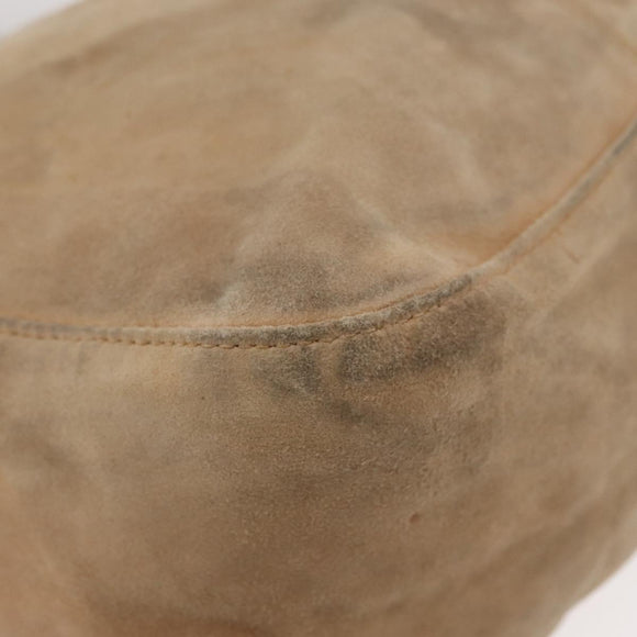 FENDI Mamma Baguette Shoulder Bag Suede Beige Gold Auth 179607