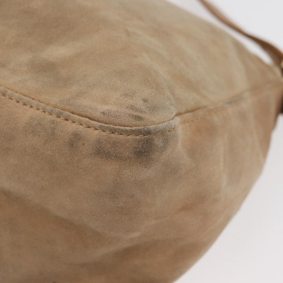 FENDI Mamma Baguette Shoulder Bag Suede Beige Gold Auth 179607