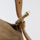 FENDI Mamma Baguette Shoulder Bag Suede Beige Gold Auth 179607-17