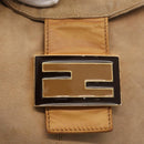 FENDI Mamma Baguette Shoulder Bag Suede Beige Gold Auth 179607-18