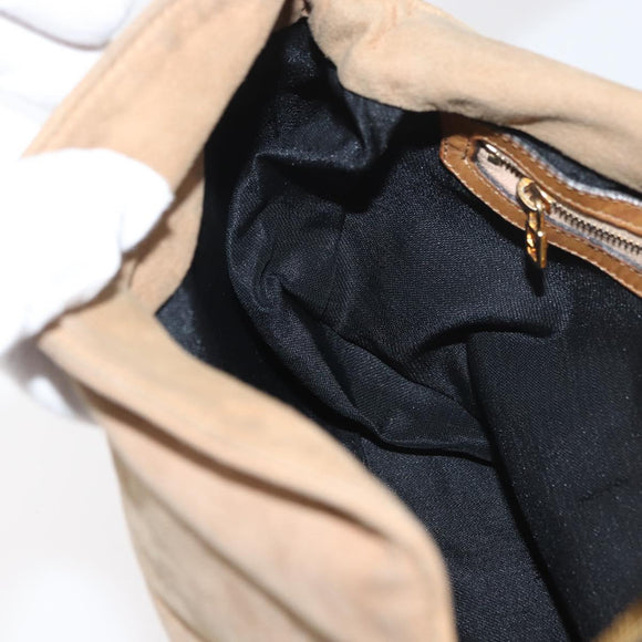 FENDI Mamma Baguette Shoulder Bag Suede Beige Gold Auth 179607