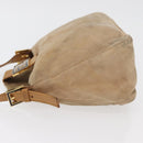 FENDI Mamma Baguette Shoulder Bag Suede Beige Gold Auth 179607-4
