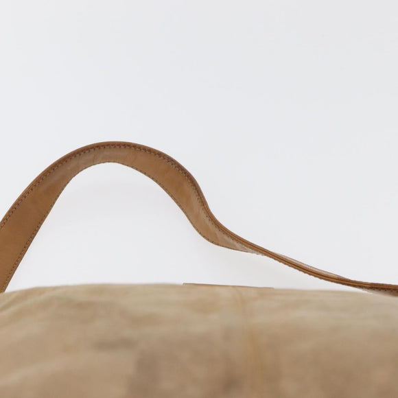 FENDI Mamma Baguette Shoulder Bag Suede Beige Gold Auth 179607